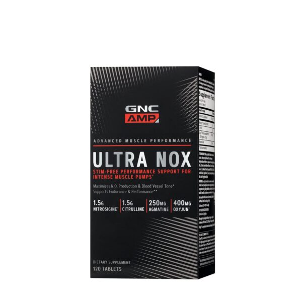 GNC AMP Ultra Nox suplemento energía y resistencia envase frontal