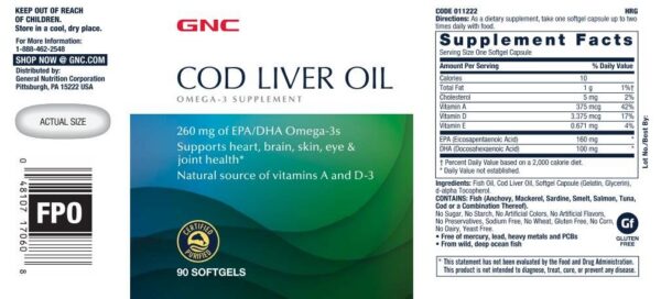 Etiqueta de GNC cod liver oil