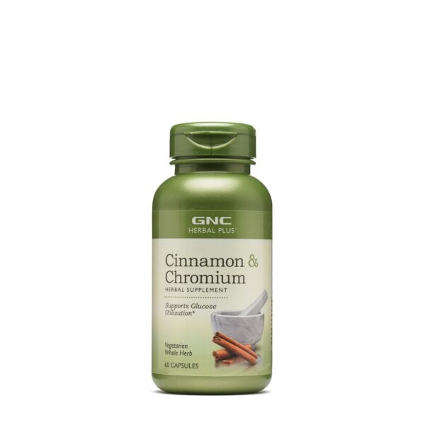 Suplemento GNC Herbal Plus Canela y Cromo frasco con 30 porciones