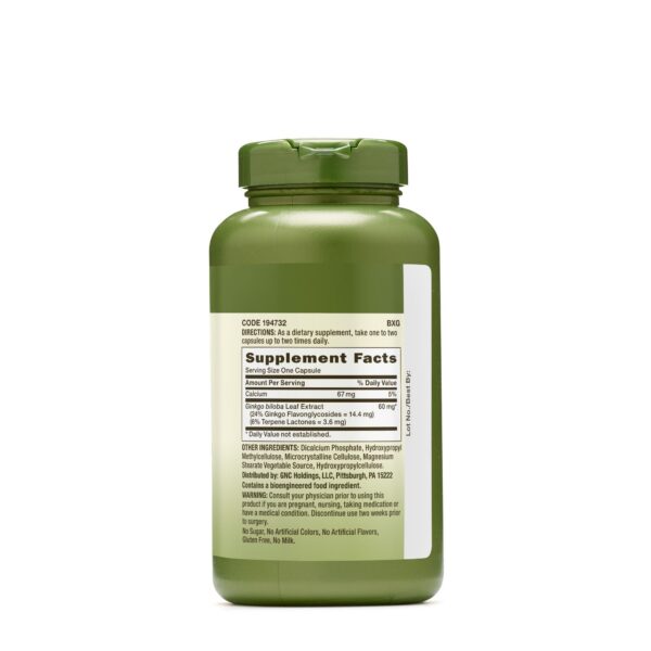 Ginkgo Biloba 60mg suplemento GNC Herbal Plus vista lateral