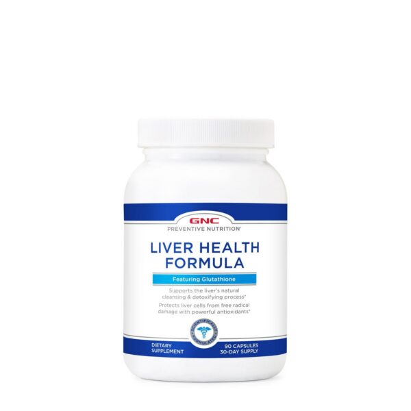 Botella GNC con cápsulas y etiqueta