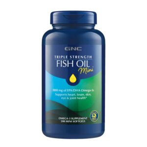 Frasco de GNC Omega-3 mini cápsulas suaves frontal