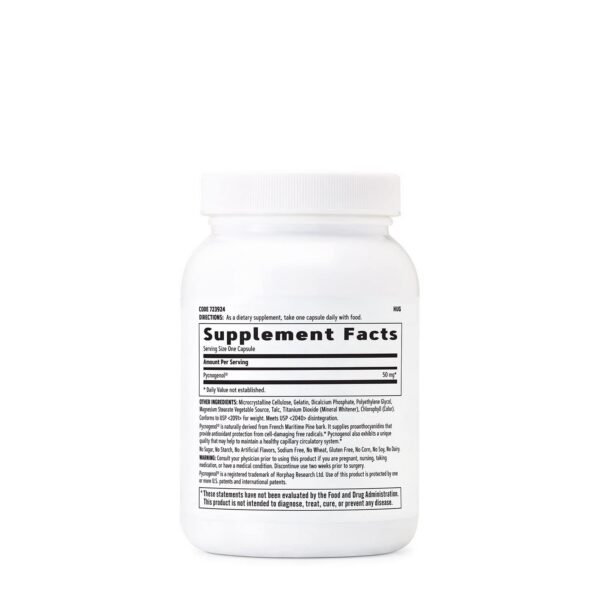 Etiqueta lateral de Pycnogenol 50 mg