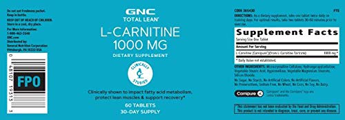 GNC Total Lean L-Carnitine 1000 mg etiqueta frontal