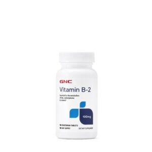 GNC Vitamina B2 tableta y etiqueta