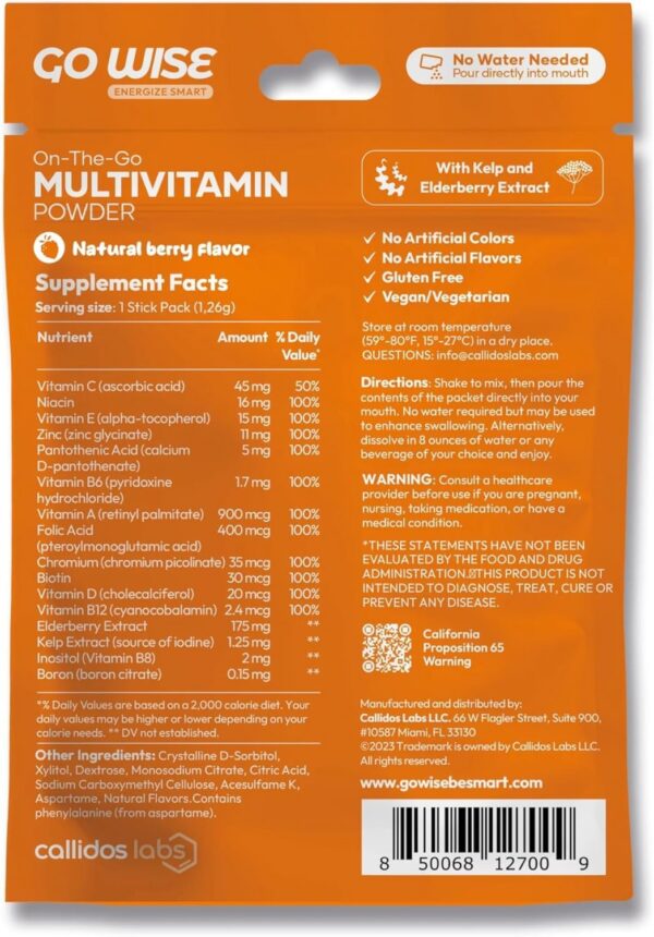 14 sobres individuales Go Wise Multivitamin Powder