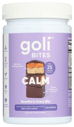 Version 1.0.0 Goli Nutrition Calm Ashwagandha Bites sabor chocolate Acai Berry caja