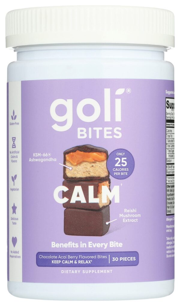Goli Nutrition Calm Ashwagandha Bites sabor chocolate Acai Berry caja