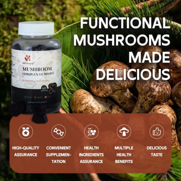 Gomas de hongos naturales sin gluten ni GMO 60 unidades