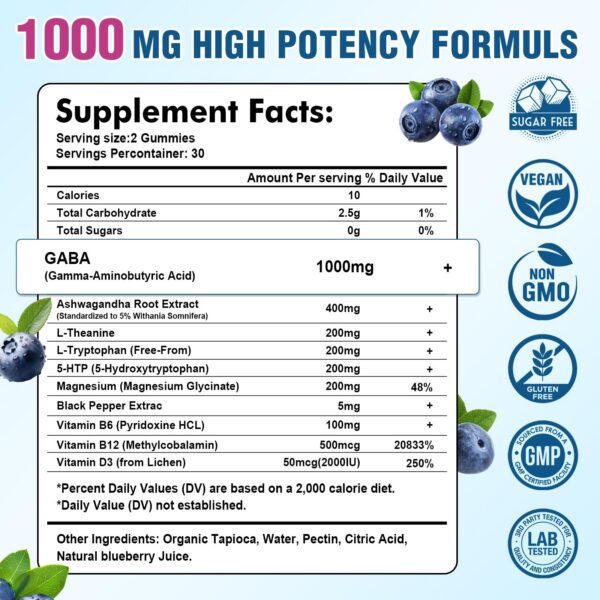 Version 1.0.0 Paquete de 60 gomitas GABA sin azúcar para adultos