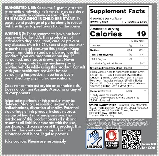 Etiqueta informativa gominola nootrópica Shrumfuzed