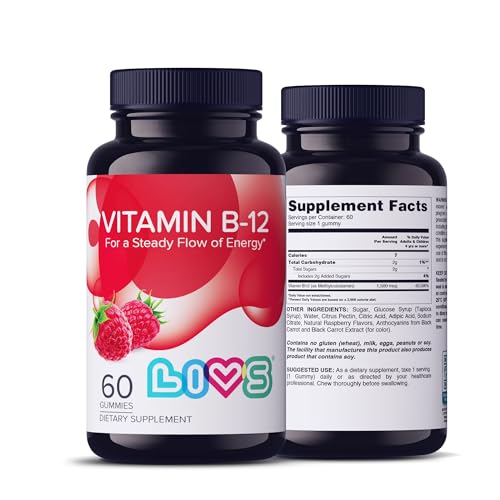 Paquete de gominolas vitamina B12 LIVS sabor frambuesa