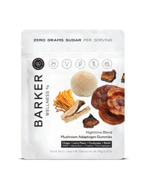 Gomitas adaptógenas nocturnas de hongos botella frontal