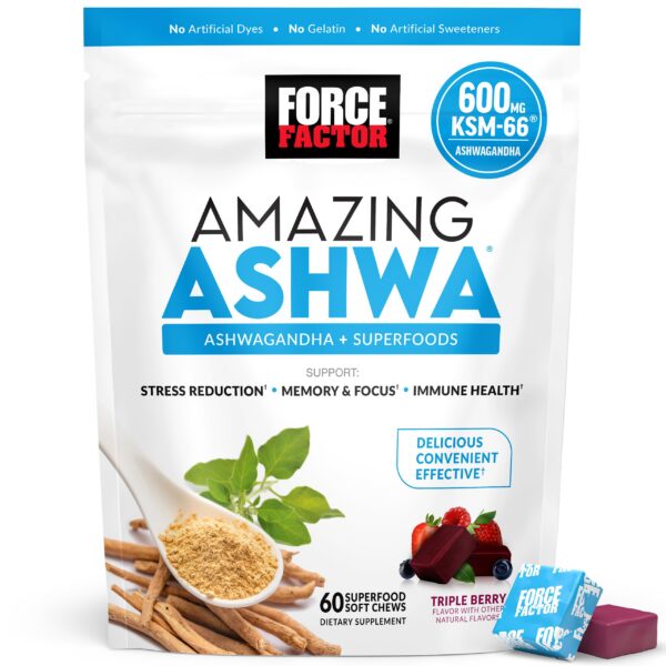 Version 1.0.0 Gomitas Amazing Ashwa Force Factor frasco frontal
