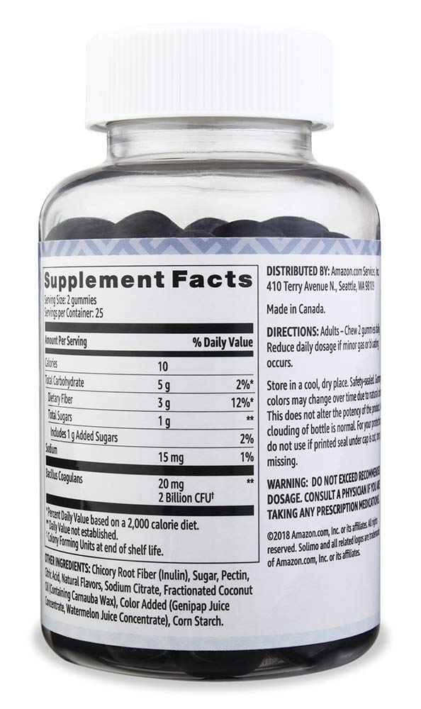 Frasco gomitas probióticas y prebióticas 50 unidades Amazon Basics