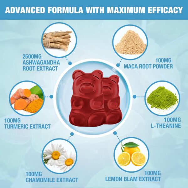 Gomitas Ashwagandha con ingredientes naturales y vitamínicos para salud