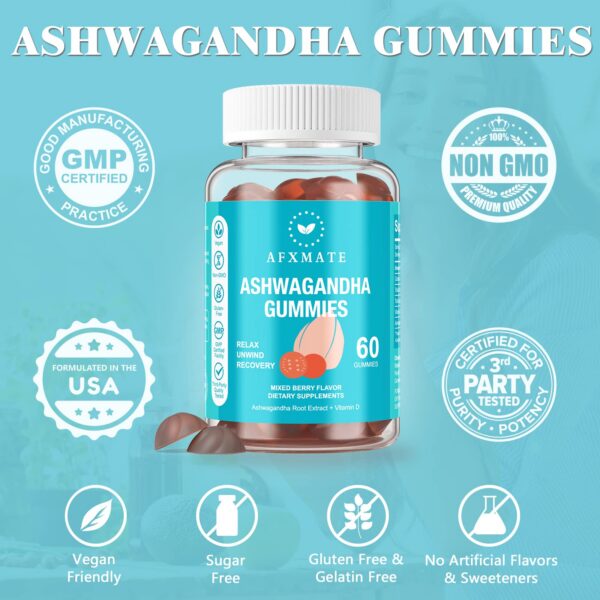 Gomitas Ashwagandha AFXMATE sin gelatin ni sabores artificiales