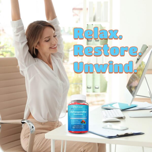 Suplemento natural Gomitas Ashwagandha Flyrocer sabor mixto frutos rojos