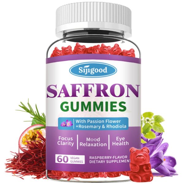 Gomitas de azafrán sabor frambuesa frente al envase