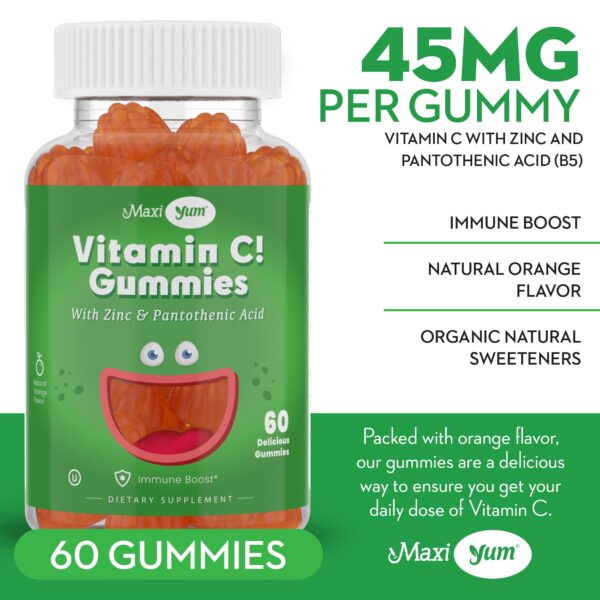 Gomitas bajas en azúcar vitamina c y zinc Maxi Health 60 unidades