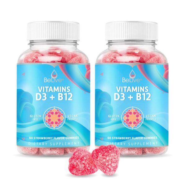 Version 1.0.0 Gomitas BeLive vitamina D3 y B12 sabor fresa envase frontal