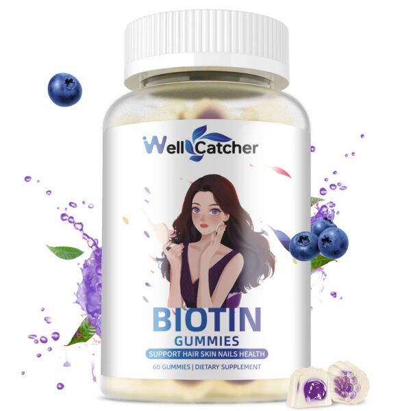 Gomitas de biotina Wellcatcher para cabello y piel con sabor a arándano