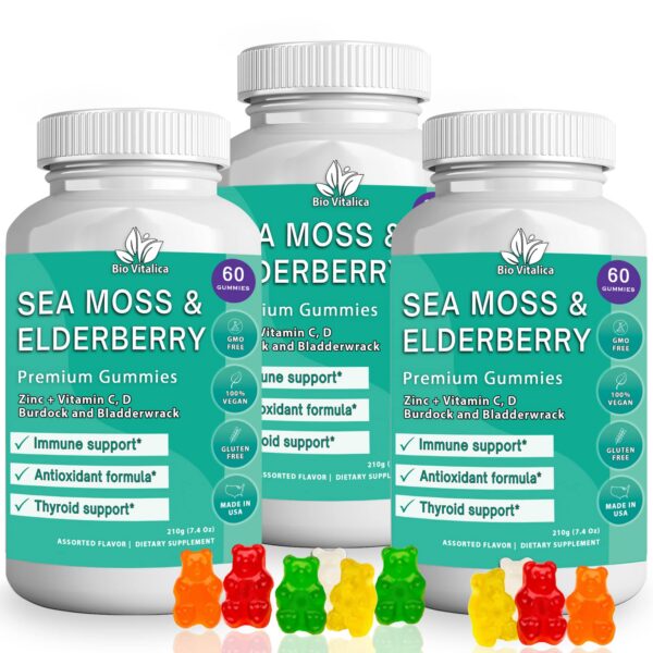 Gomitas y cápsulas BIO VITALICA Sea Moss Elderberry multivitaminas niños