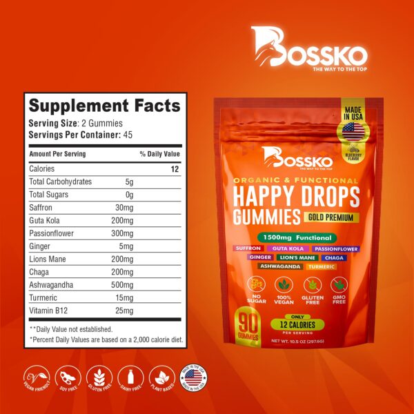 Gomitas naturales con chaga y azafrán para energía y equilibrio