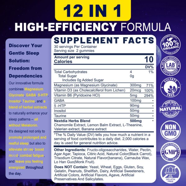 Version 1.0.0 Envase frontal gomitas naturales Nextdia para dormir