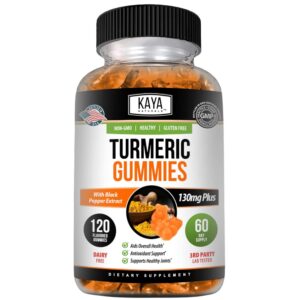 Envase frontal de gomitas de cúrcuma Kaya Naturals con pimienta negra