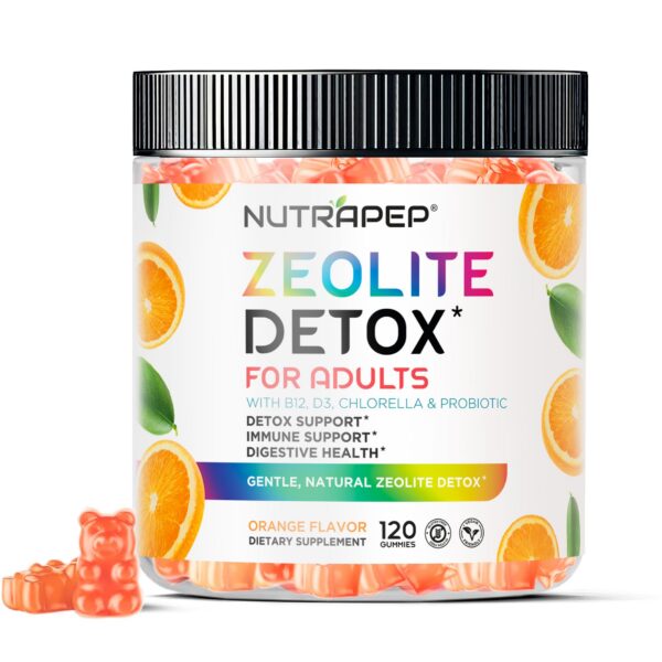Version 1.0.0 Frasco de gomitas detox zeolita NutraPep para adultos color naranja