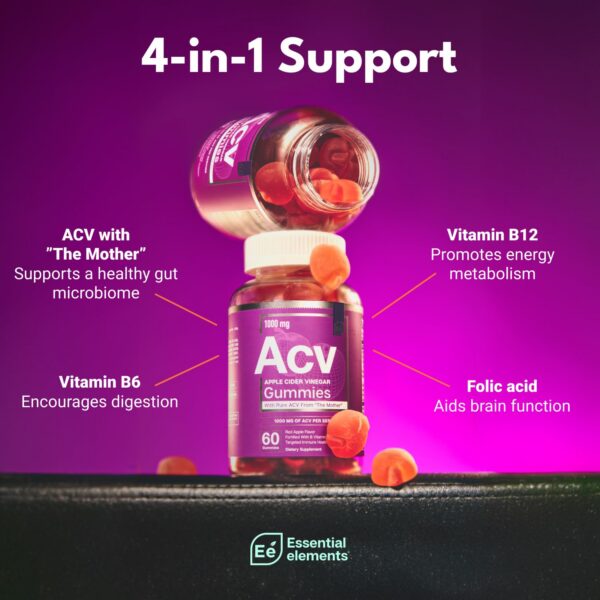 Paquete frontal gomitas Essential Elements vinagre de manzana