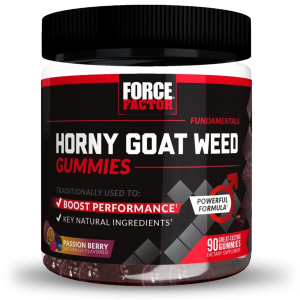 Version 1.0.0 Gomitas Force Factor Horny Goat Weed paquete negro 90 unidades