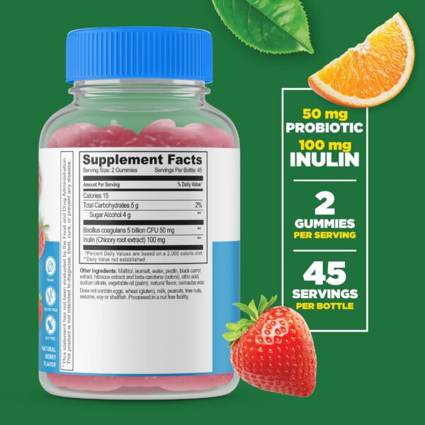 Gomitas fresa probióticas sin azúcar Lifeable con fibra prebiótica