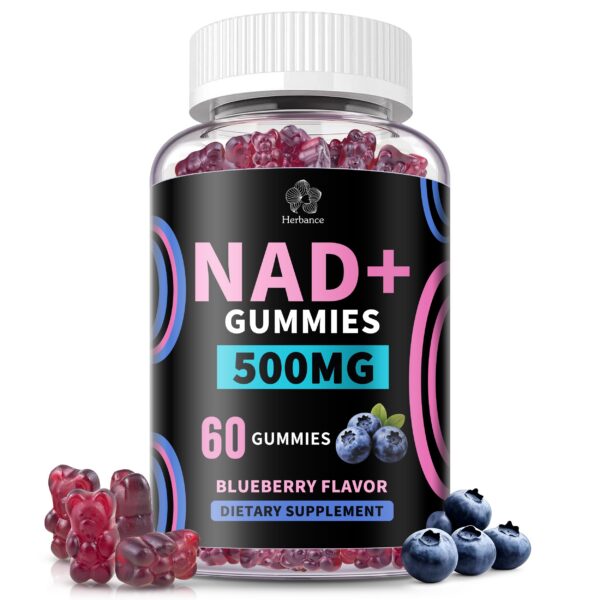 Gomitas Herbance NAD+ 500mg azul sabor arándano.