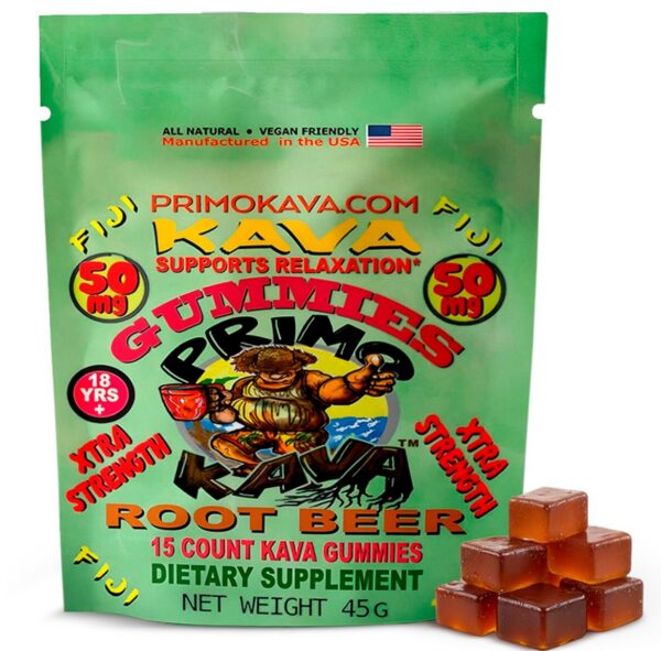 Gomitas Kava Kava 50mg relajación sabor root beer paquetede 15 PRIMO KAVA