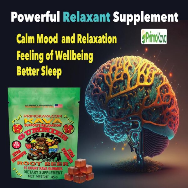 Gomitas Kava Kava sin alcohol para relajación sin somnolencia sabor root beer