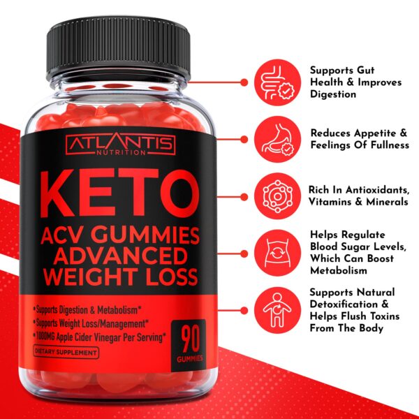 Detalle Atlantis Nutrition gomas keto vinagre sidra manzana rojo