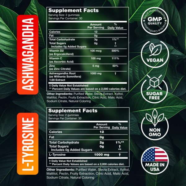 Paquete de gomitas L-Tirosina y Ashwagandha JOYLI Nutrition