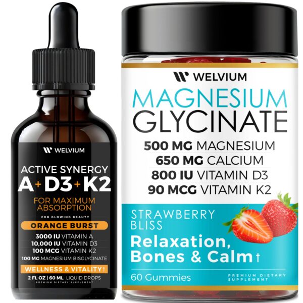 Frasco de gomitas líquidas WELVIUM con vitamina D3 y magnesio para apoyo inmunológico