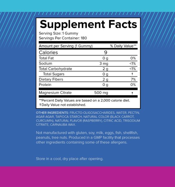 Detalle de etiqueta gomitas magnesio sin azucar frasco
