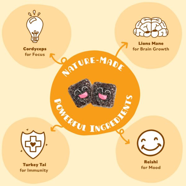 Version 1.0.0 Gomitas Mini Mushy's con hongos para bienestar infantil 30 count