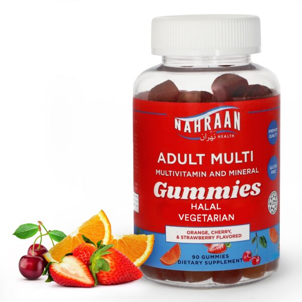 Gomitas multivitaminas halal NAHRAAN HEALTH para adultos envase frontal
