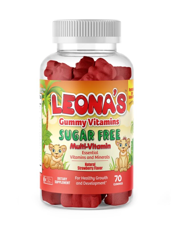 Envase de gomitas multivitamínicas infantiles Halal LEONA'S sabor fresa