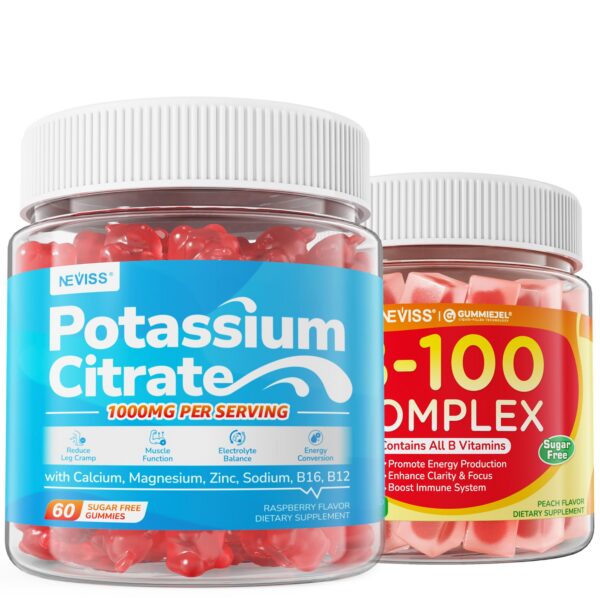 Gomitas NEVISS con vitaminas B y potasio en frascos