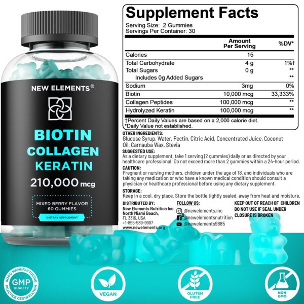 Gomitas New Elements biotina queratina colágeno