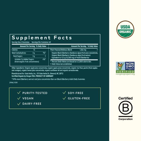 Gomitas orgánicas Gaia Herbs con extracto de saúco negro