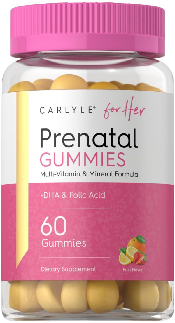 Gomitas prenatales Carlyle sabor fruta caja frontal