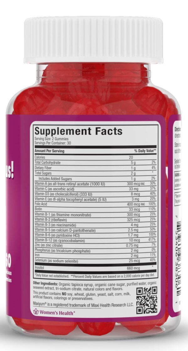 Gomitas prenatales sin gelatina empaque detalle ingredientes