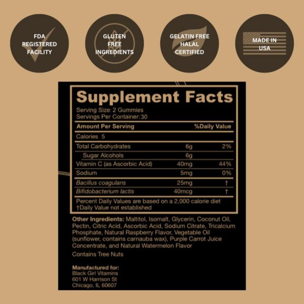 Gomitas probióticas Black Girl Vitamins 60 unidades digestivas